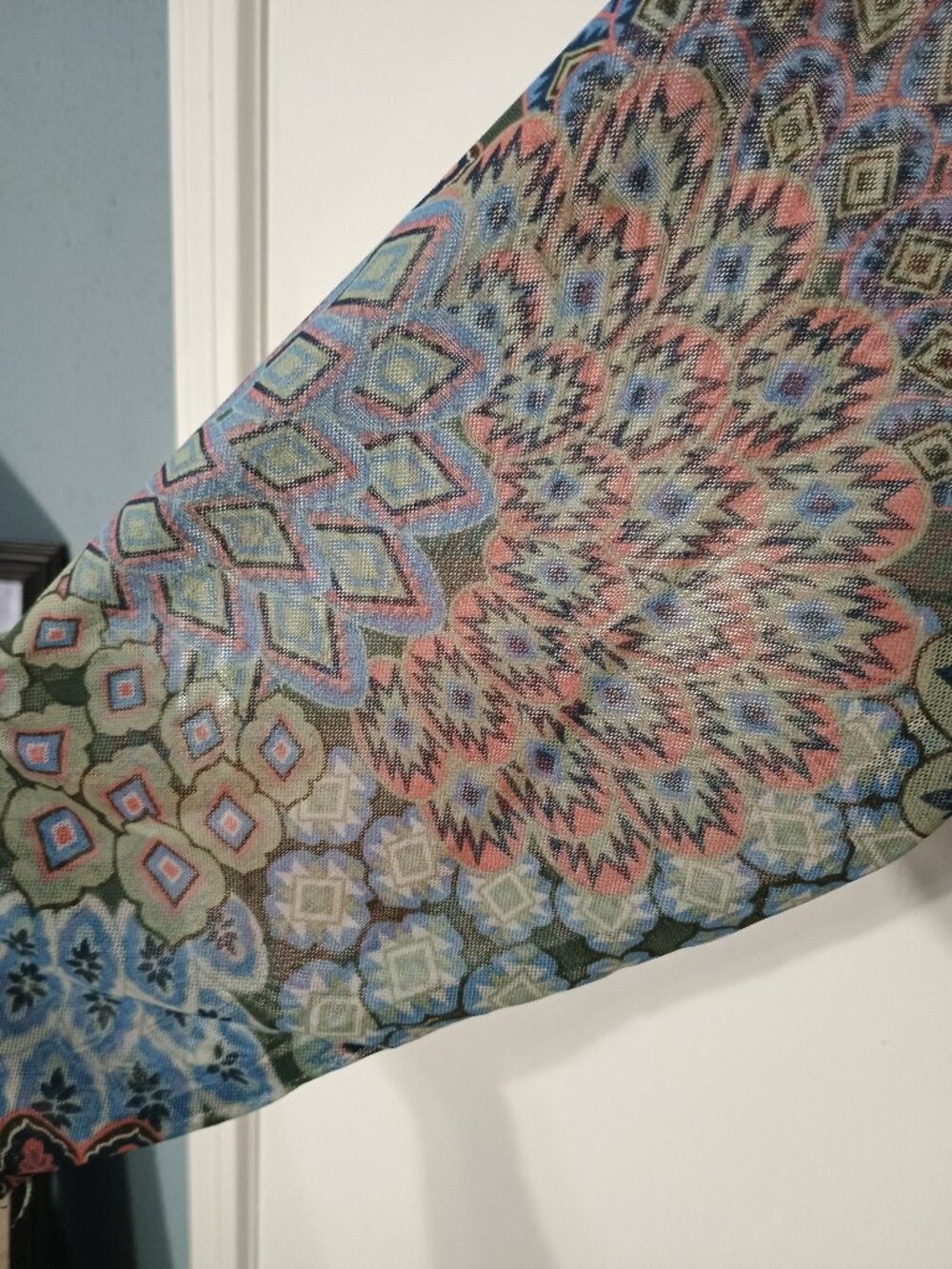 Willow & Rose 2X Boho Faux Wrap Midi Dress Blue Green Pink Geometric Floral Prin - Picture 5 of 8